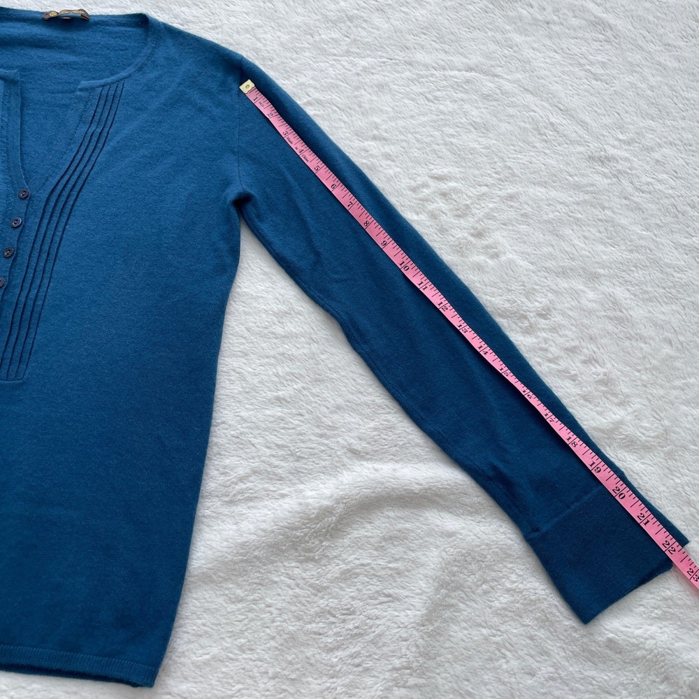 Loro Piana Cashmere Blend Pintuck Henley Sweater Made in Italy Teal Blue Size 44 - Picture 6 of 12